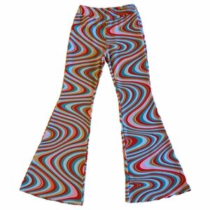 Retro Wavy Swirl Multi-Color Bell-Bottom Flared Pants